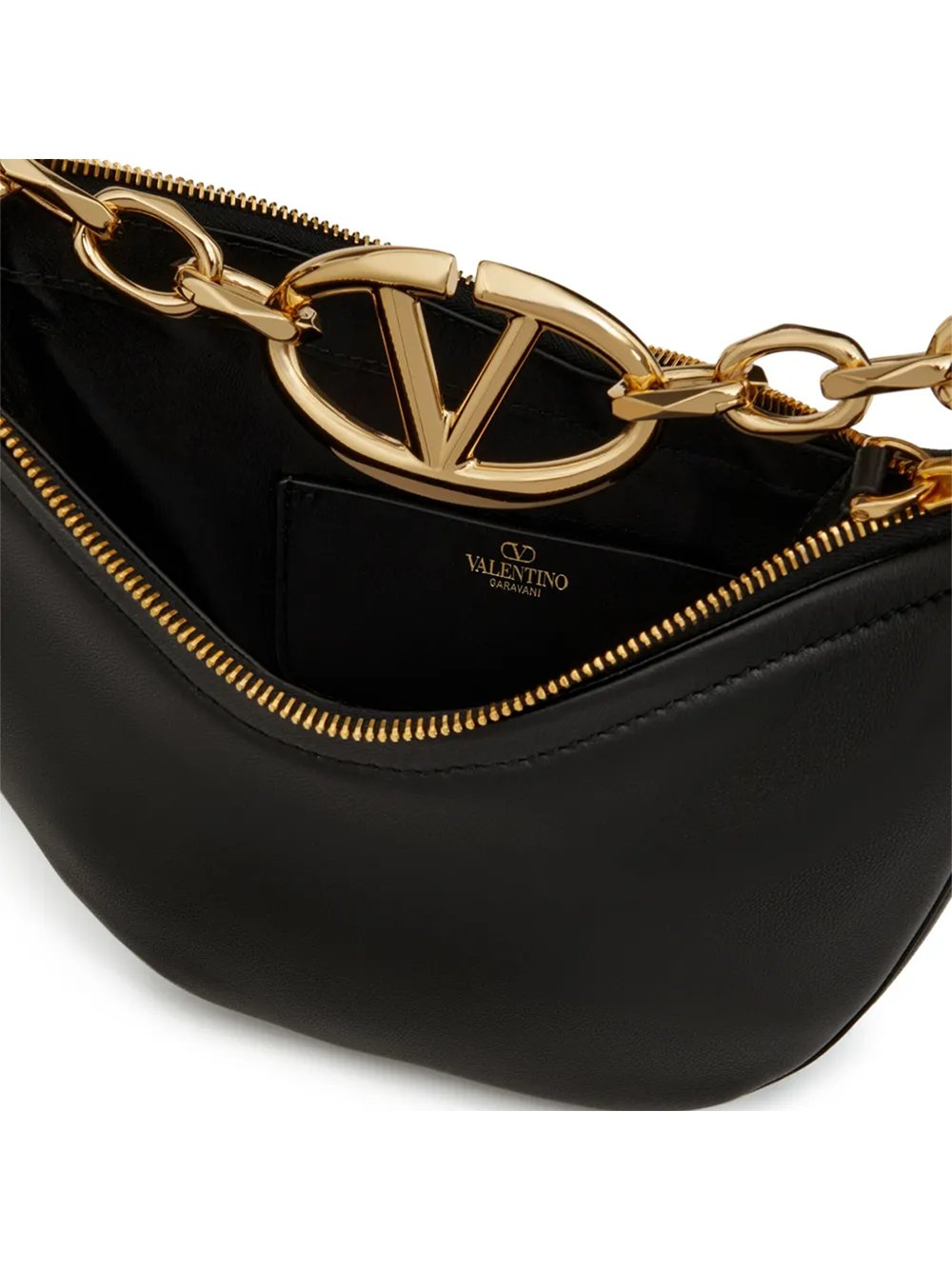 Valentino Garavani Schwarzes Leder Mini Hobo Vlogo Umhängetasche