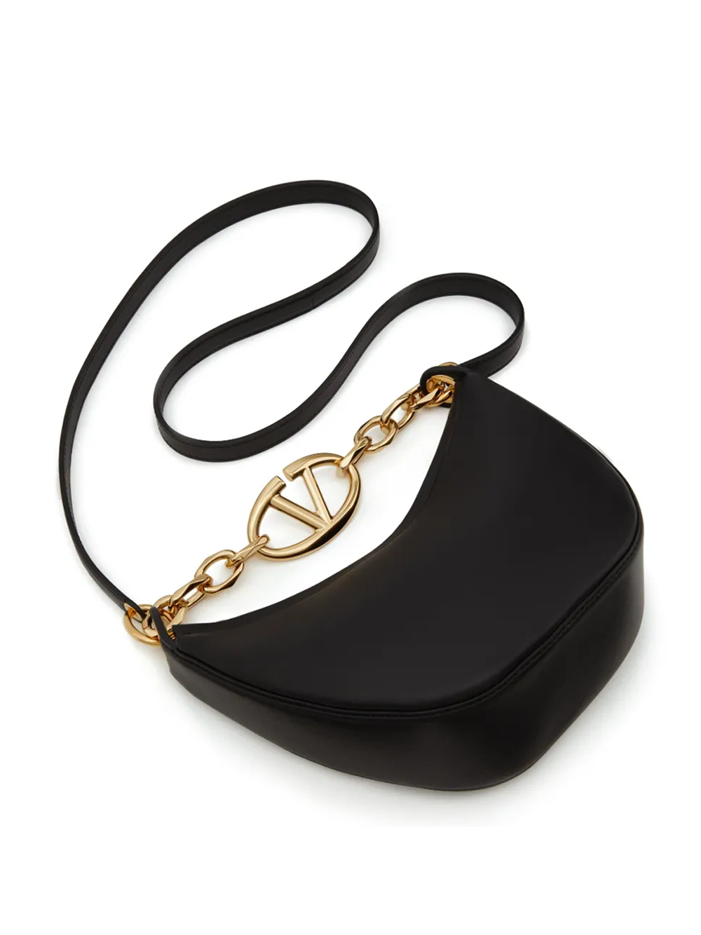 Valentino Garavani Schwarzes Leder Mini Hobo Vlogo Umhängetasche