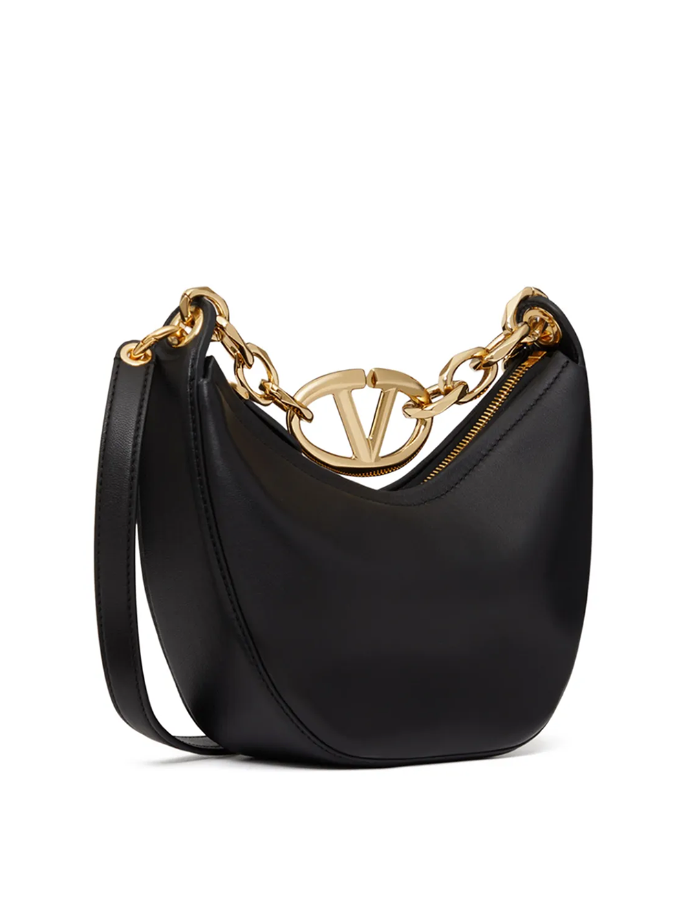 Valentino Garavani Schwarzes Leder Mini Hobo Vlogo Umhängetasche