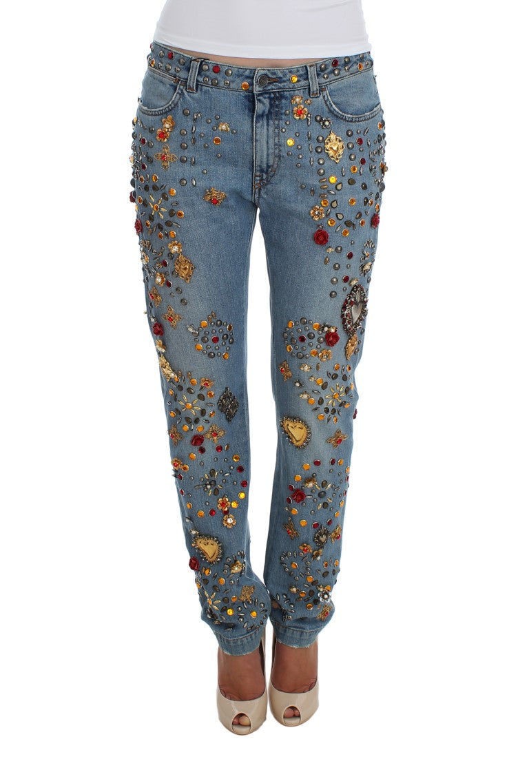 Dolce & Gabbana Crystal Roses Herz verschönert Jeans