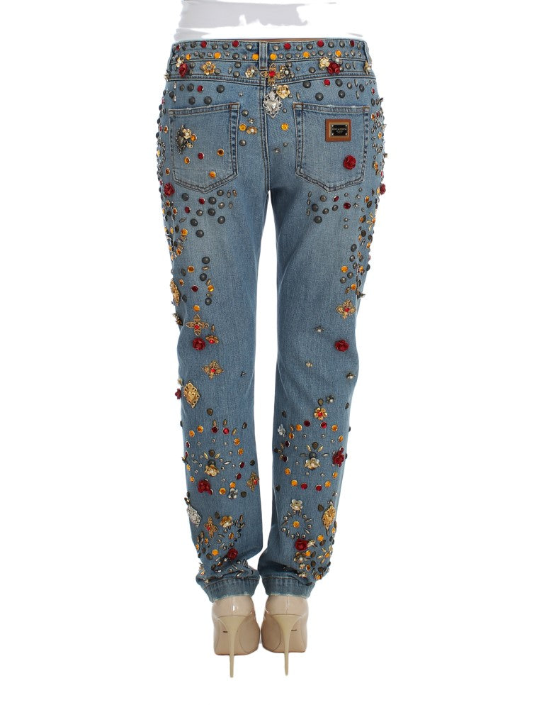Dolce & Gabbana Crystal Roses Herz verschönert Jeans