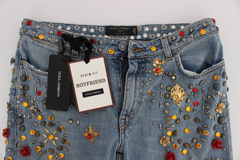 Dolce & Gabbana Crystal Roses Herz verschönert Jeans