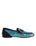 Dolce & Gabbana Blue Sequined Loafers Formal Dress Shoes
