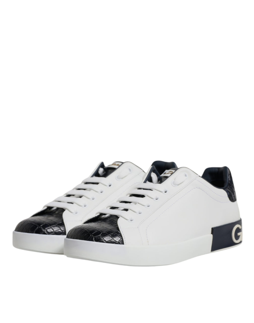 Dolce & Gabbana Weiß Schwarz Leder Portofino Sneaker Schuhe