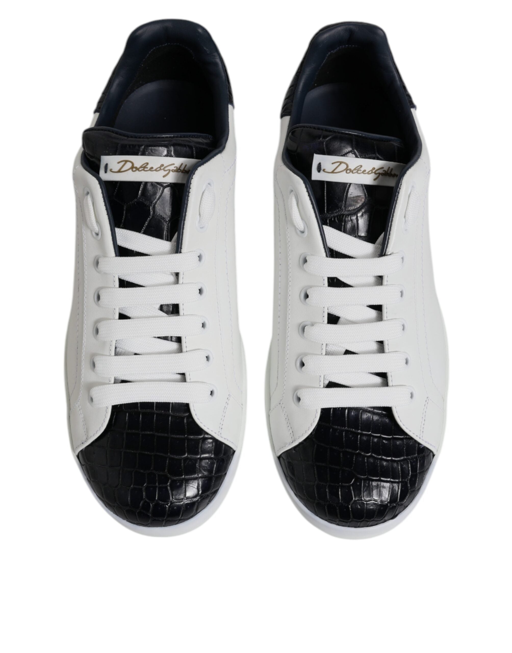 Dolce & Gabbana Weiß Schwarz Leder Portofino Sneaker Schuhe