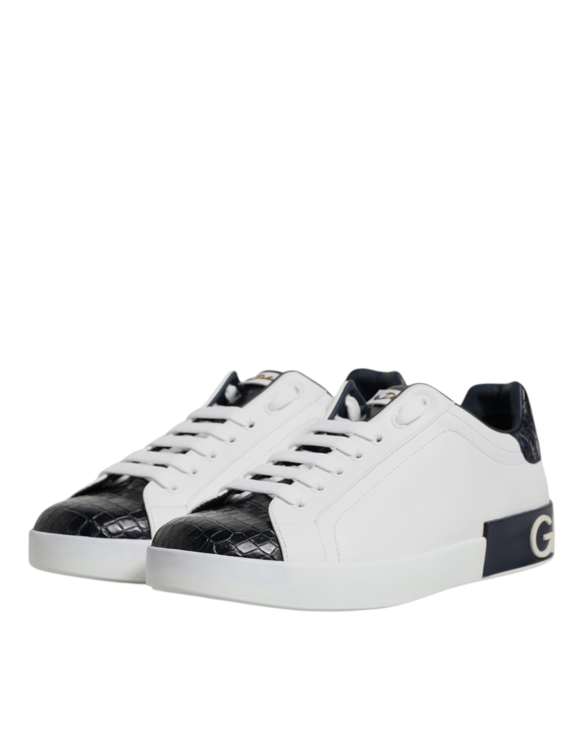 Dolce & Gabbana Weiß Schwarz Leder Portofino Sneaker Schuhe
