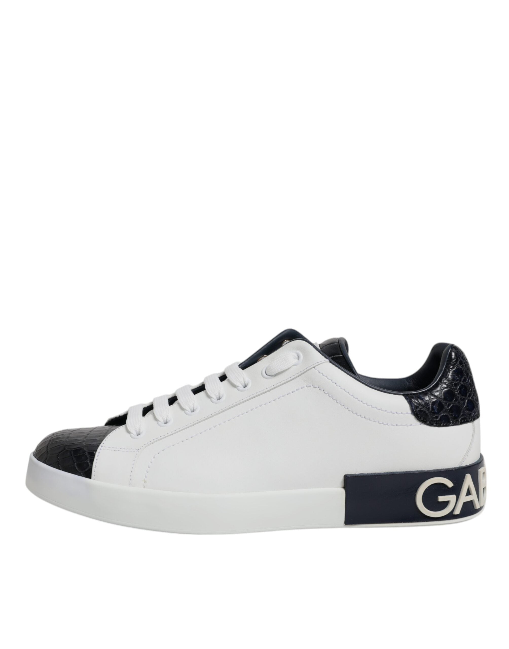 Dolce & Gabbana Weiß Schwarz Leder Portofino Sneaker Schuhe