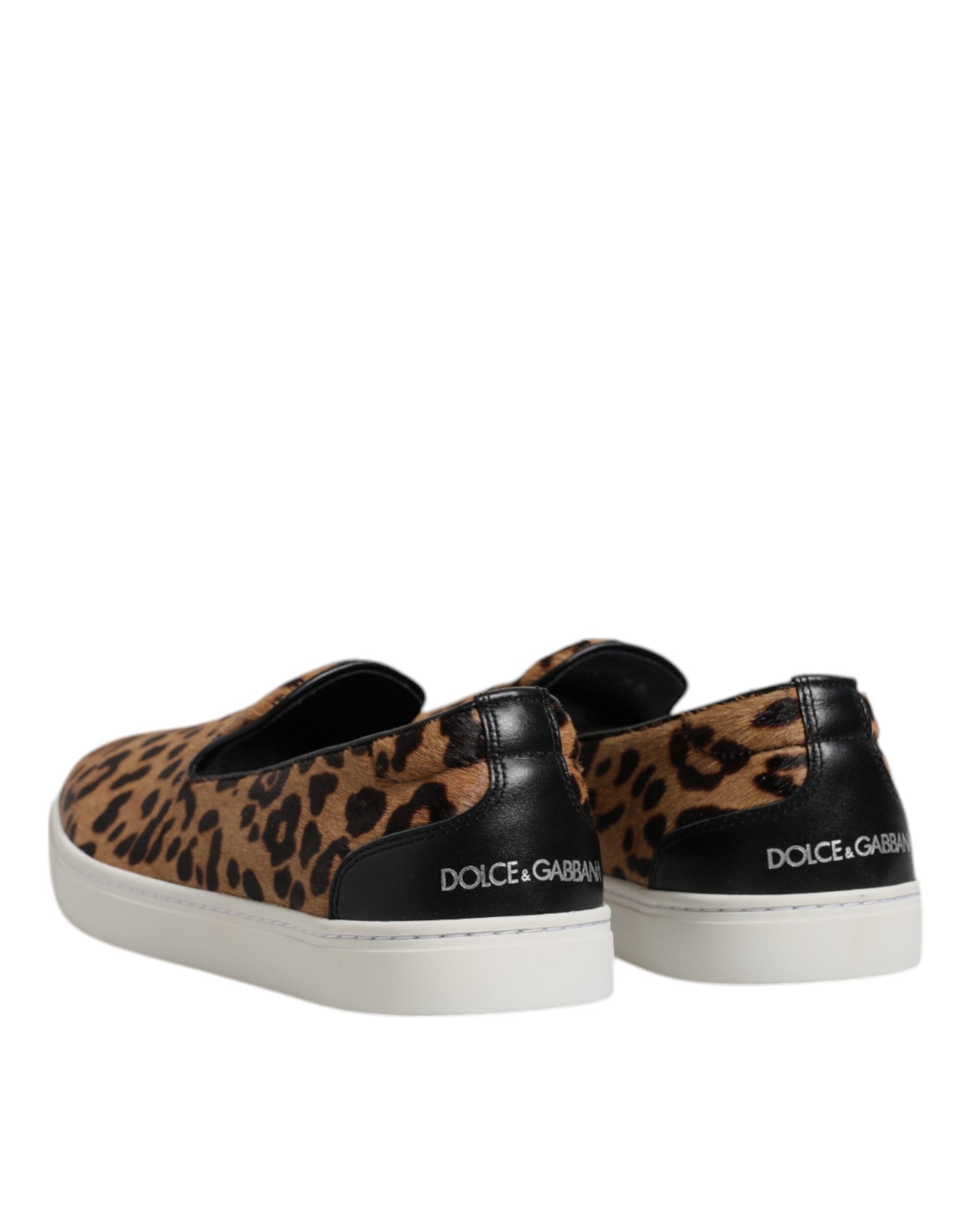 Dolce & Gabbana Braun Kalbsleder Pelz Leopard Sneakers Schuhe