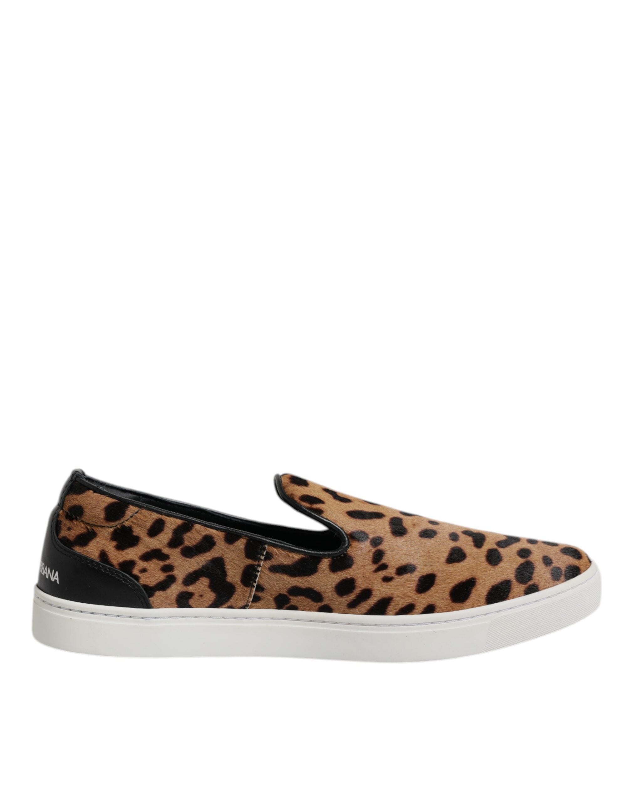 Dolce & Gabbana Braun Kalbsleder Pelz Leopard Sneakers Schuhe
