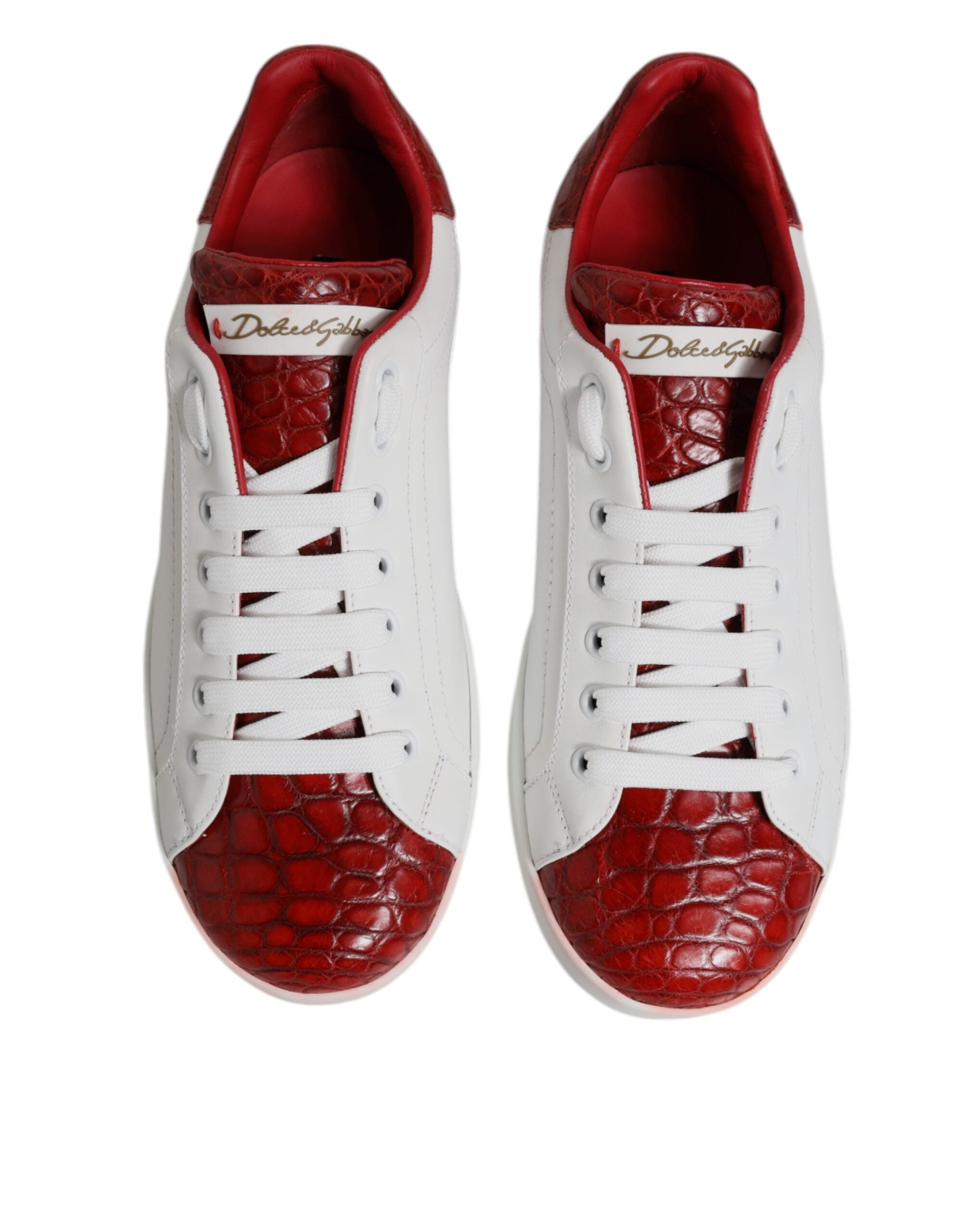 Dolce & Gabbana Weiß Rot Leder Portofino Männer Sneaker Schuhe