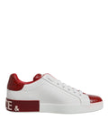 Dolce & Gabbana White Red Leather Portofino Men Sneaker Shoes