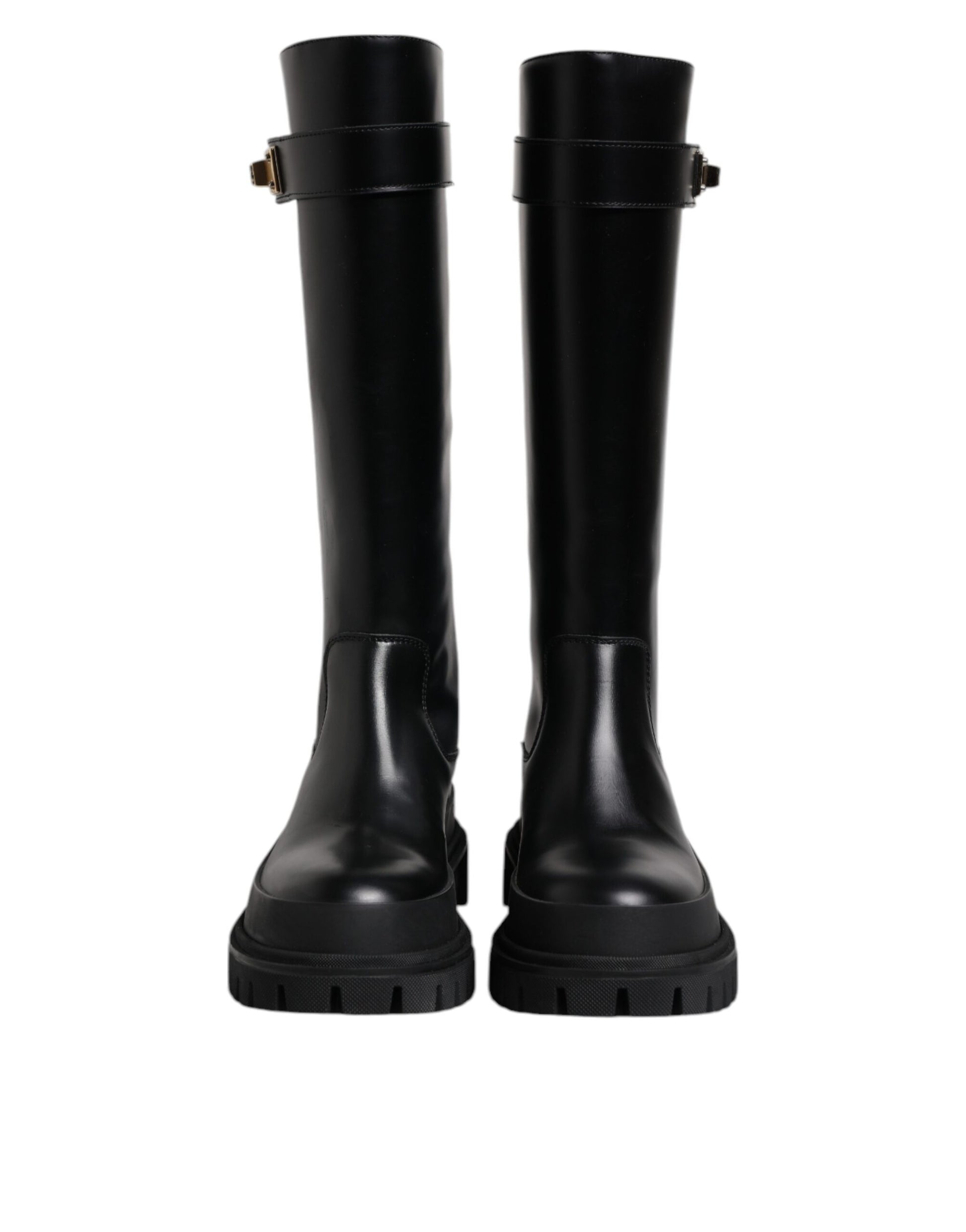 Dolce & Gabbana Schwarze DG Logo Kalb Leder Hohe Stiefel Schuhe