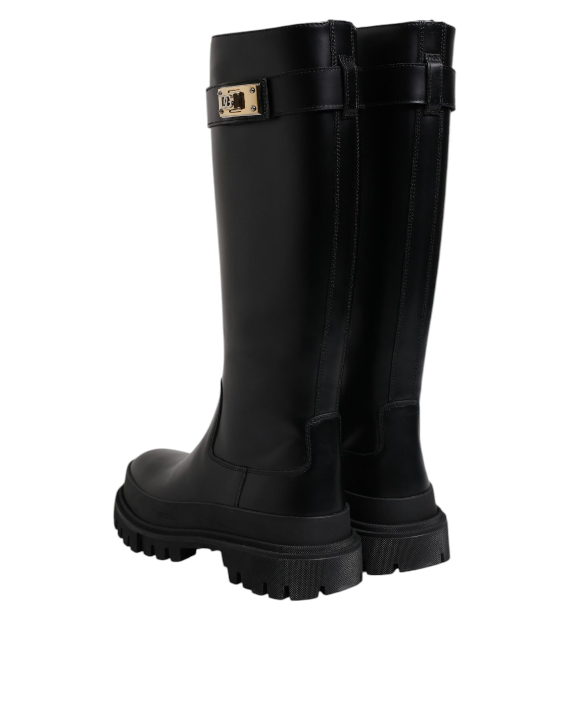 Dolce & Gabbana Schwarze DG Logo Kalb Leder Hohe Stiefel Schuhe