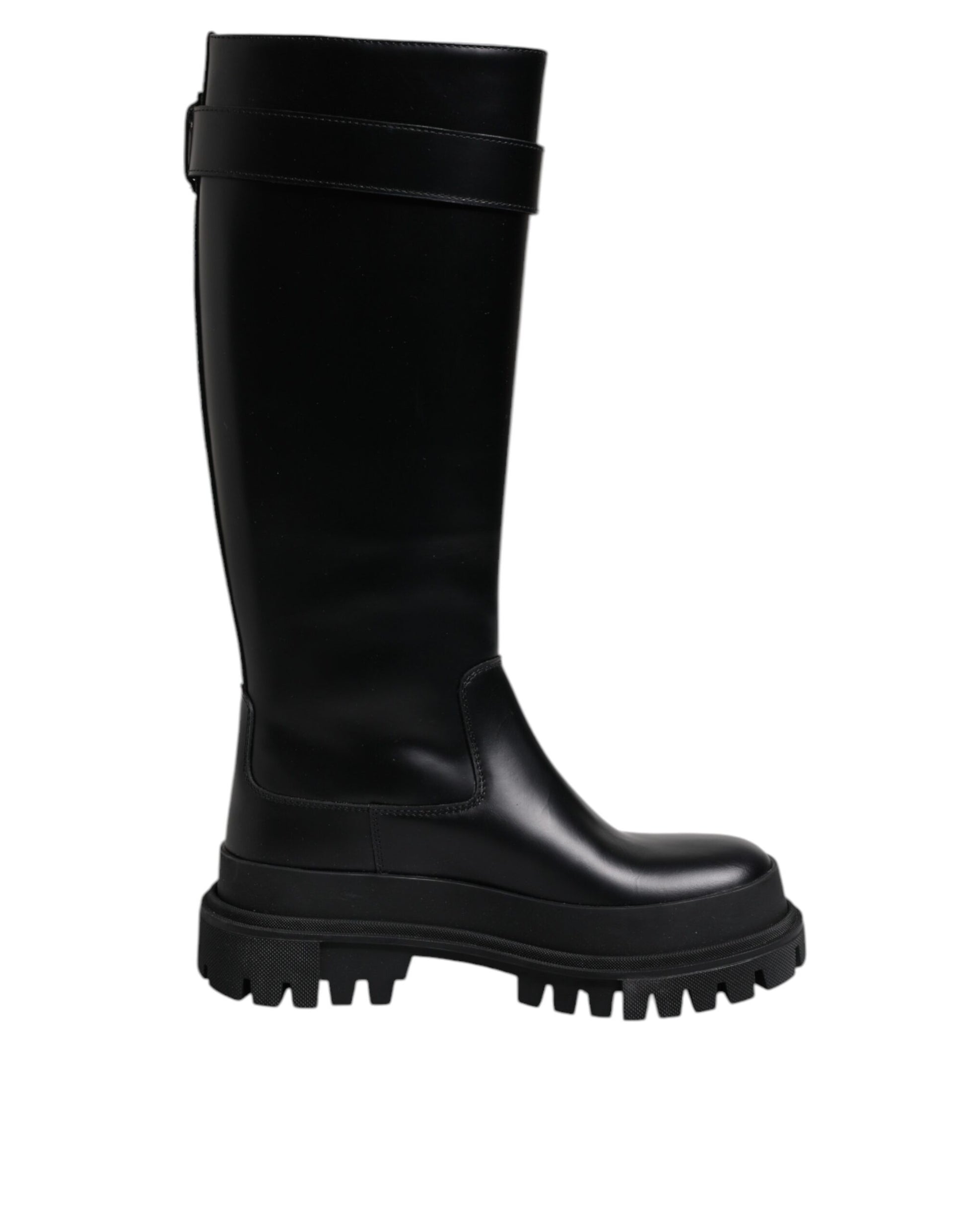 Dolce & Gabbana Schwarze DG Logo Kalb Leder Hohe Stiefel Schuhe