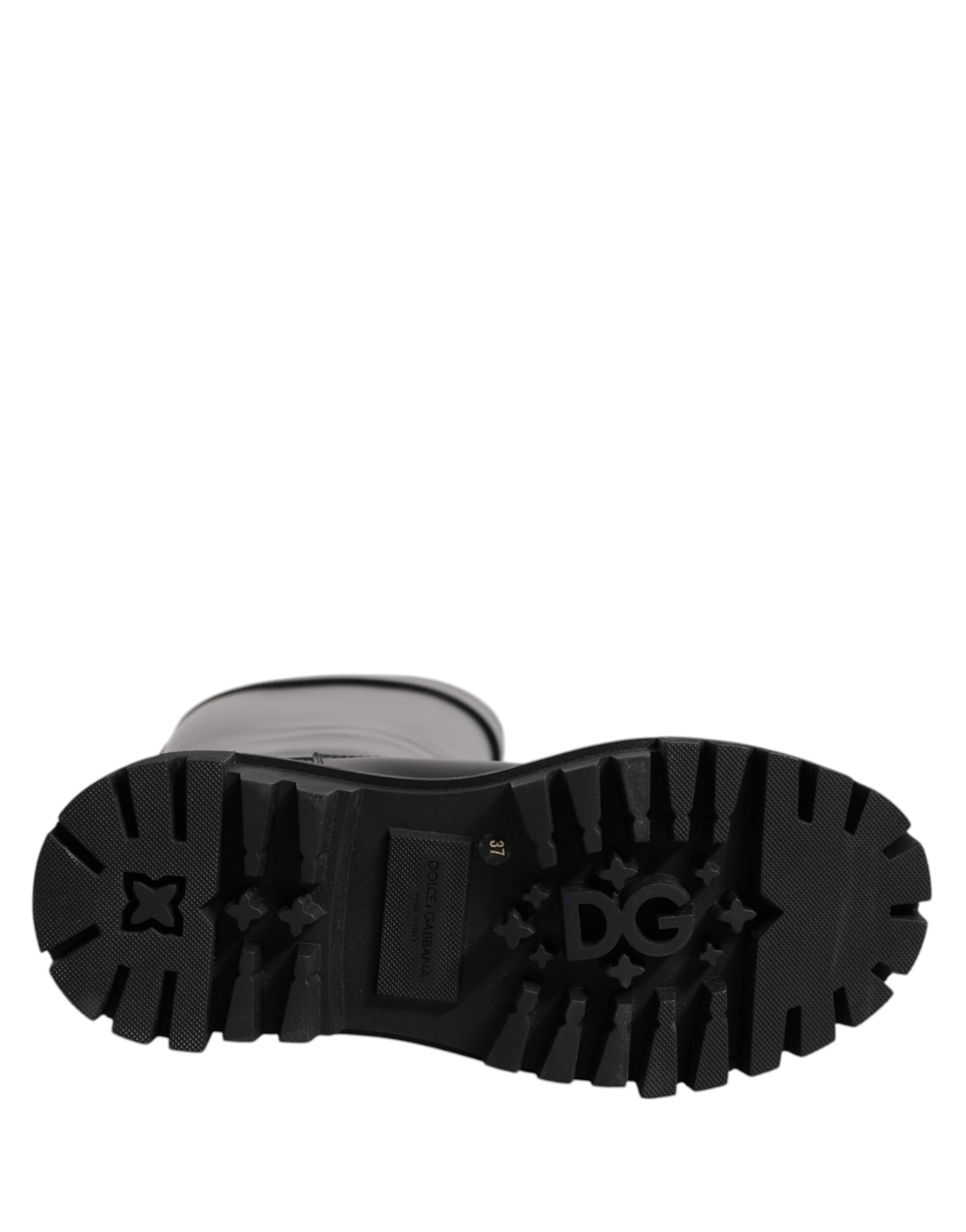 Dolce & Gabbana Schwarze DG Logo Kalb Leder Hohe Stiefel Schuhe