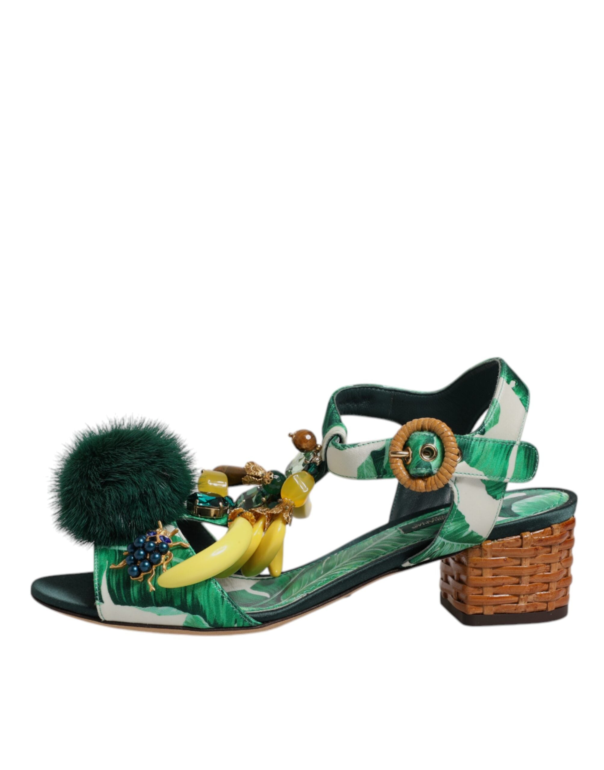Dolce & Gabbana Grün Kristall Pelz verschönert Sandalen Schuhe