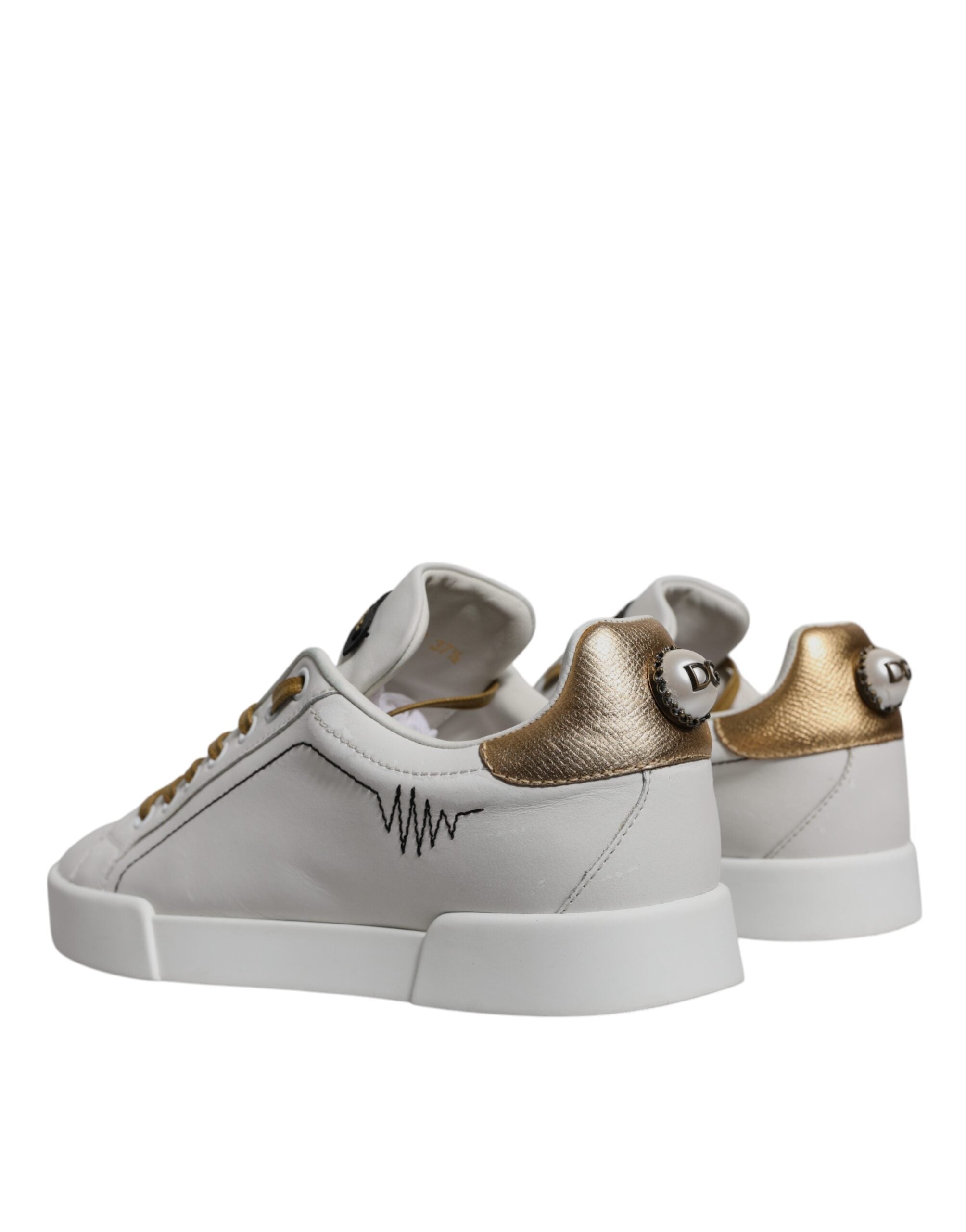 Dolce & Gabbana Weiß Gold Leder Low Top Sneakers Schuhe