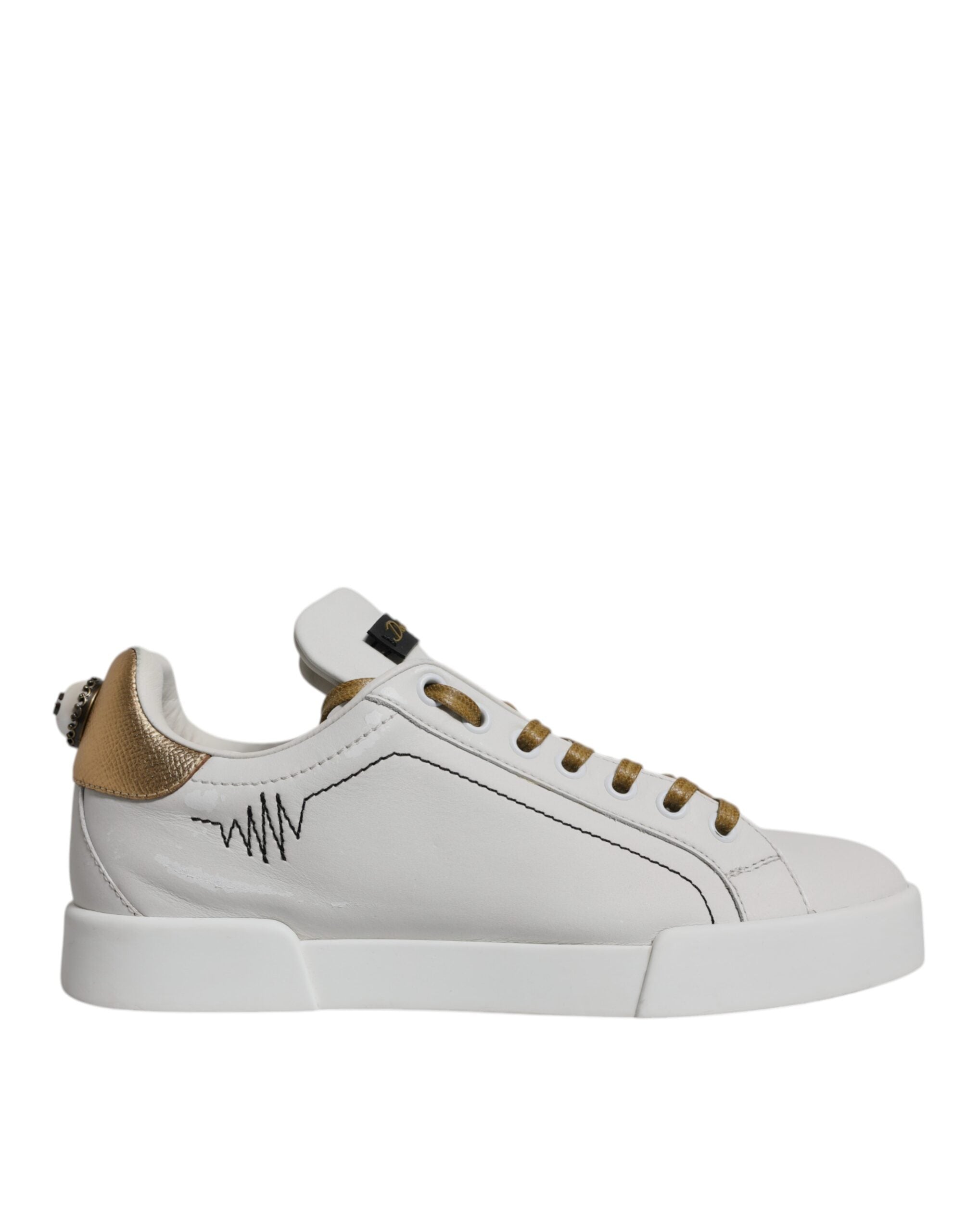 Dolce & Gabbana Weiß Gold Leder Low Top Sneakers Schuhe