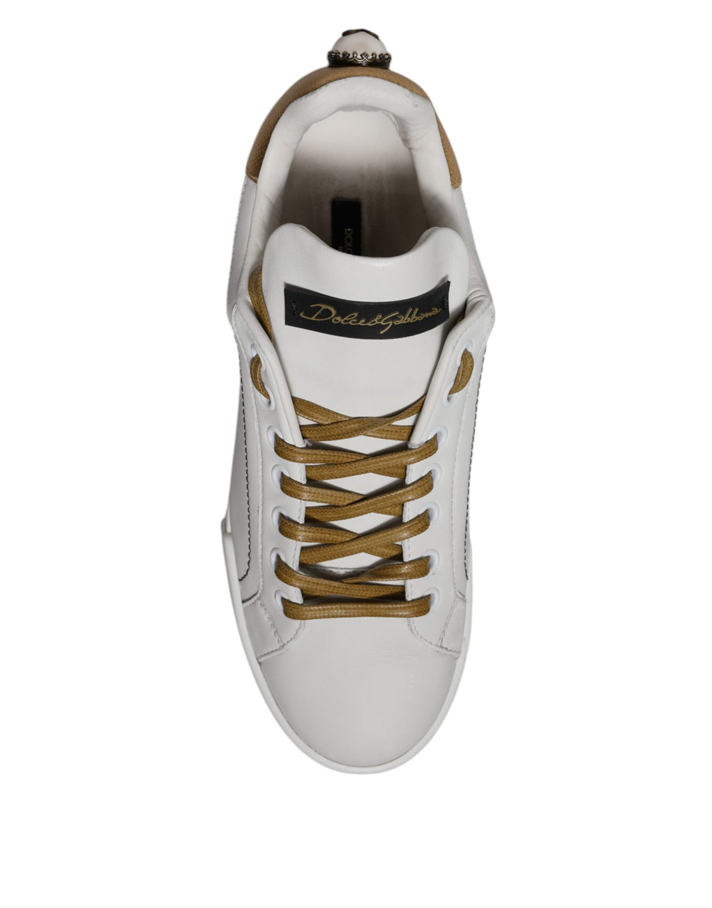 Dolce & Gabbana Weiß Gold Leder Low Top Sneakers Schuhe