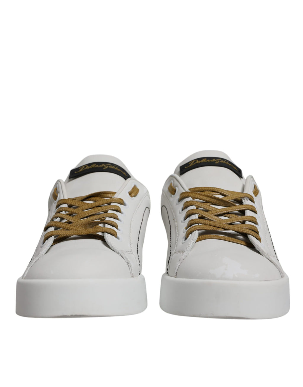 Dolce & Gabbana Weiß Gold Leder Low Top Sneakers Schuhe