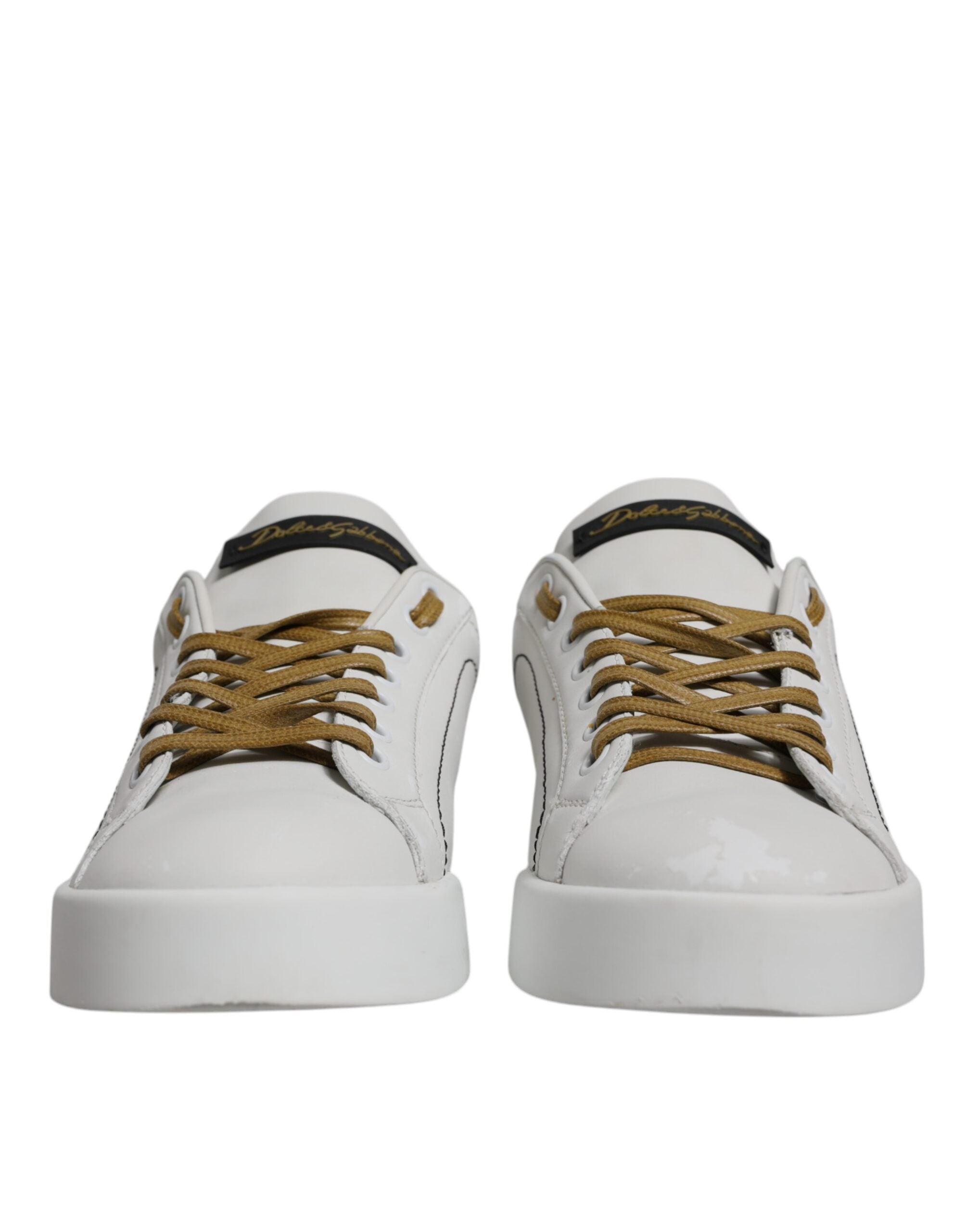 Dolce & Gabbana Weiß Gold Leder Low Top Sneakers Schuhe