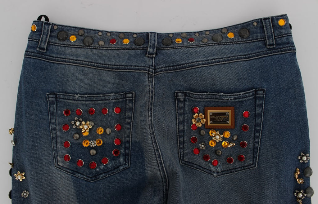 Dolce & Gabbana Crystal Roses Herz verschönert Jeans