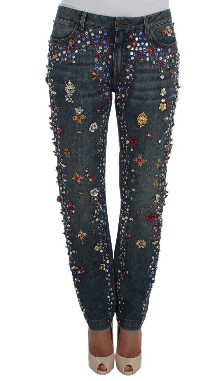 Dolce & Gabbana Crystal Roses Herz verschönert Jeans