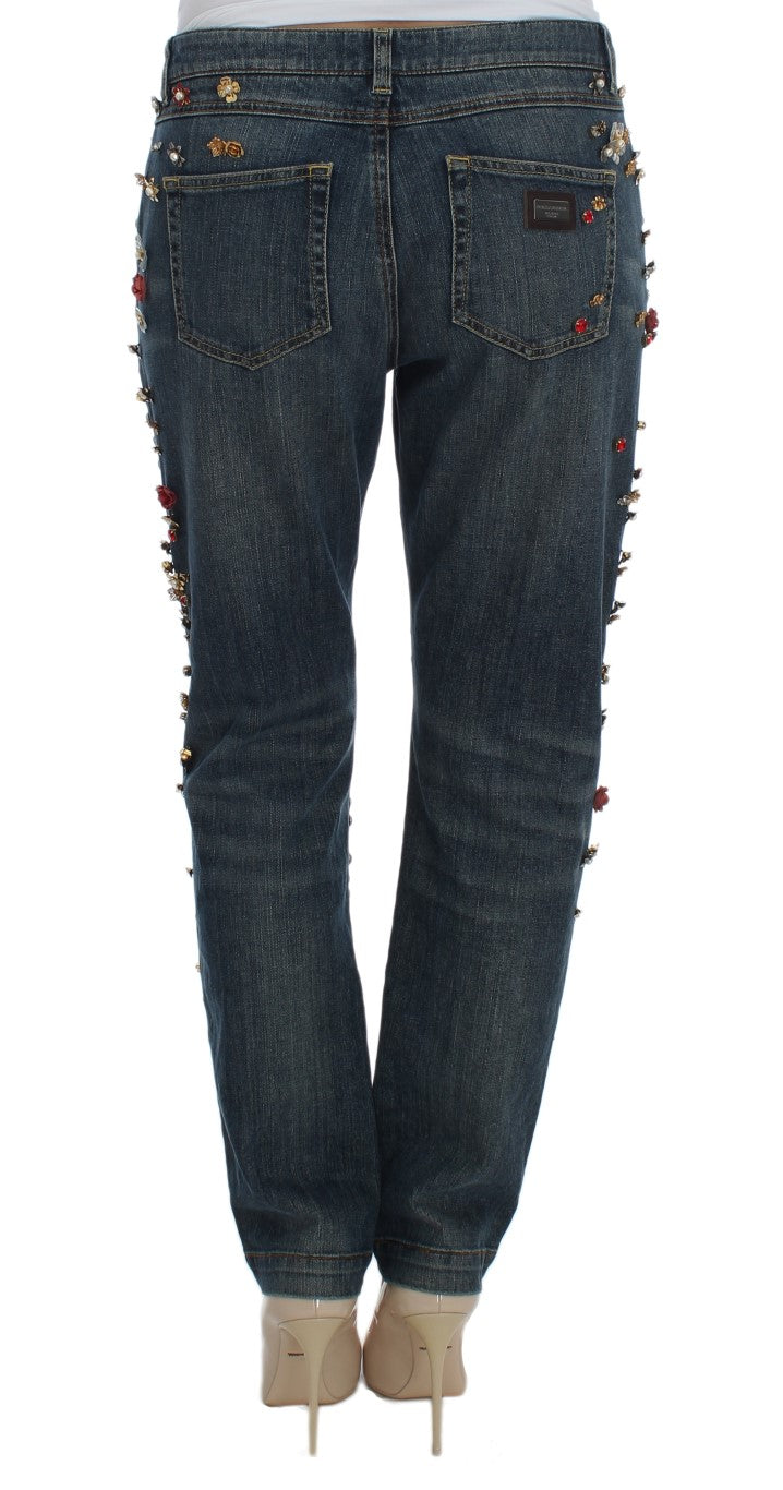 Dolce & Gabbana Crystal Roses Herz verschönert Jeans