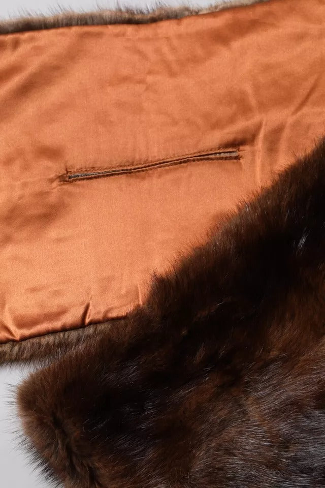 Dolce & Gabbana Schwarzbraun gestreifter Pelzschal Wickelschal