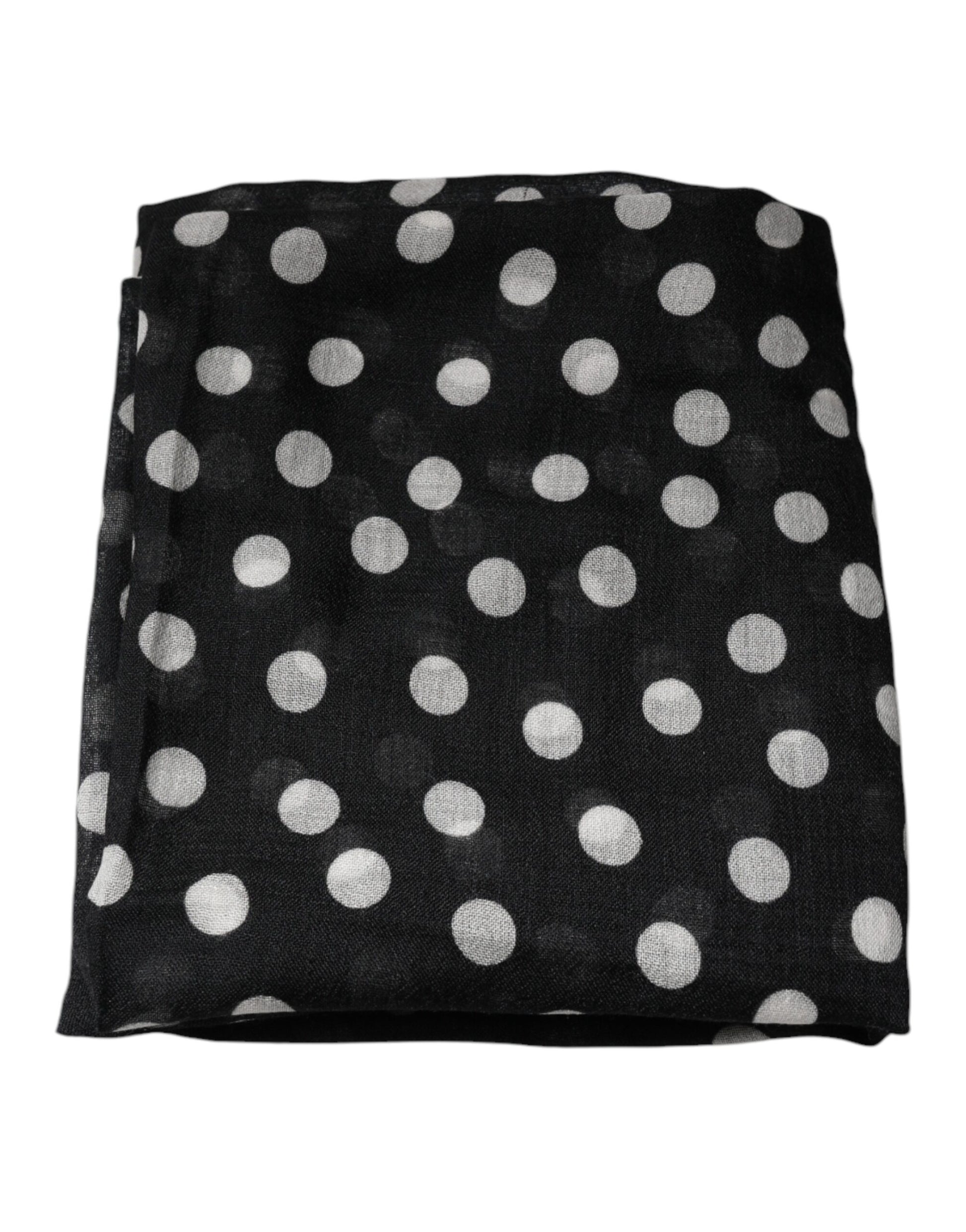 Dolce & Gabbana Schwarzer weißer Polka Dots Fransen Wickelschal