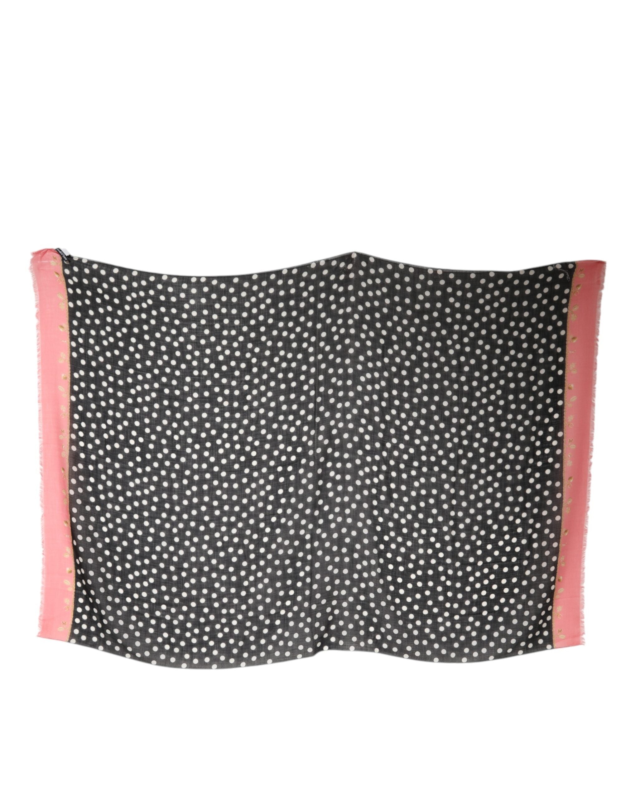 Dolce & Gabbana Schwarzer weißer Polka Dots Fransen Wickelschal