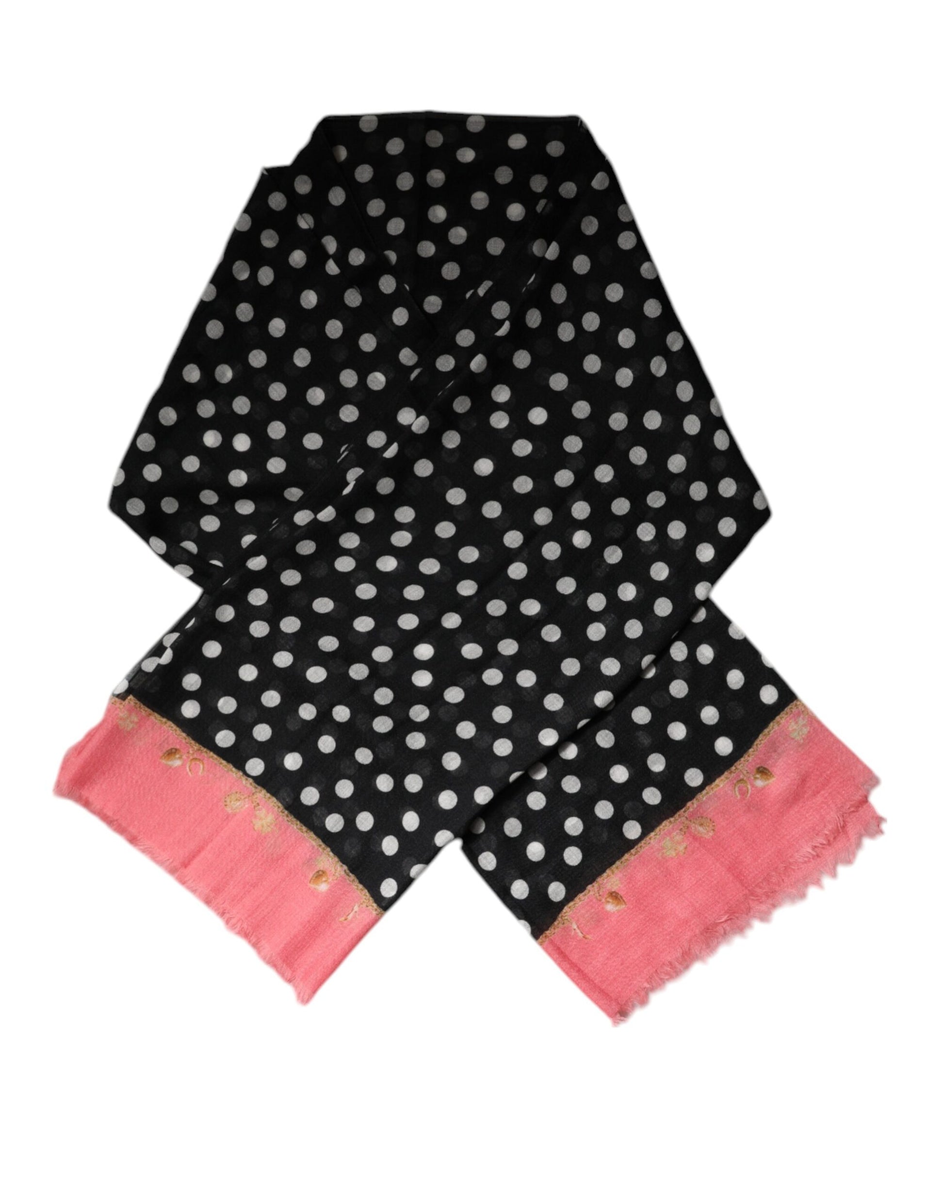 Dolce & Gabbana Schwarzer weißer Polka Dots Fransen Wickelschal