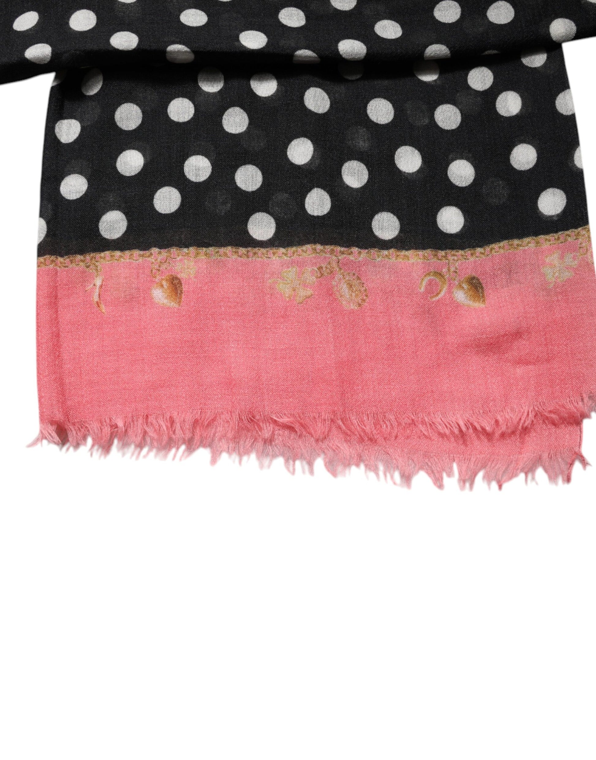 Dolce & Gabbana Schwarzer weißer Polka Dots Fransen Wickelschal