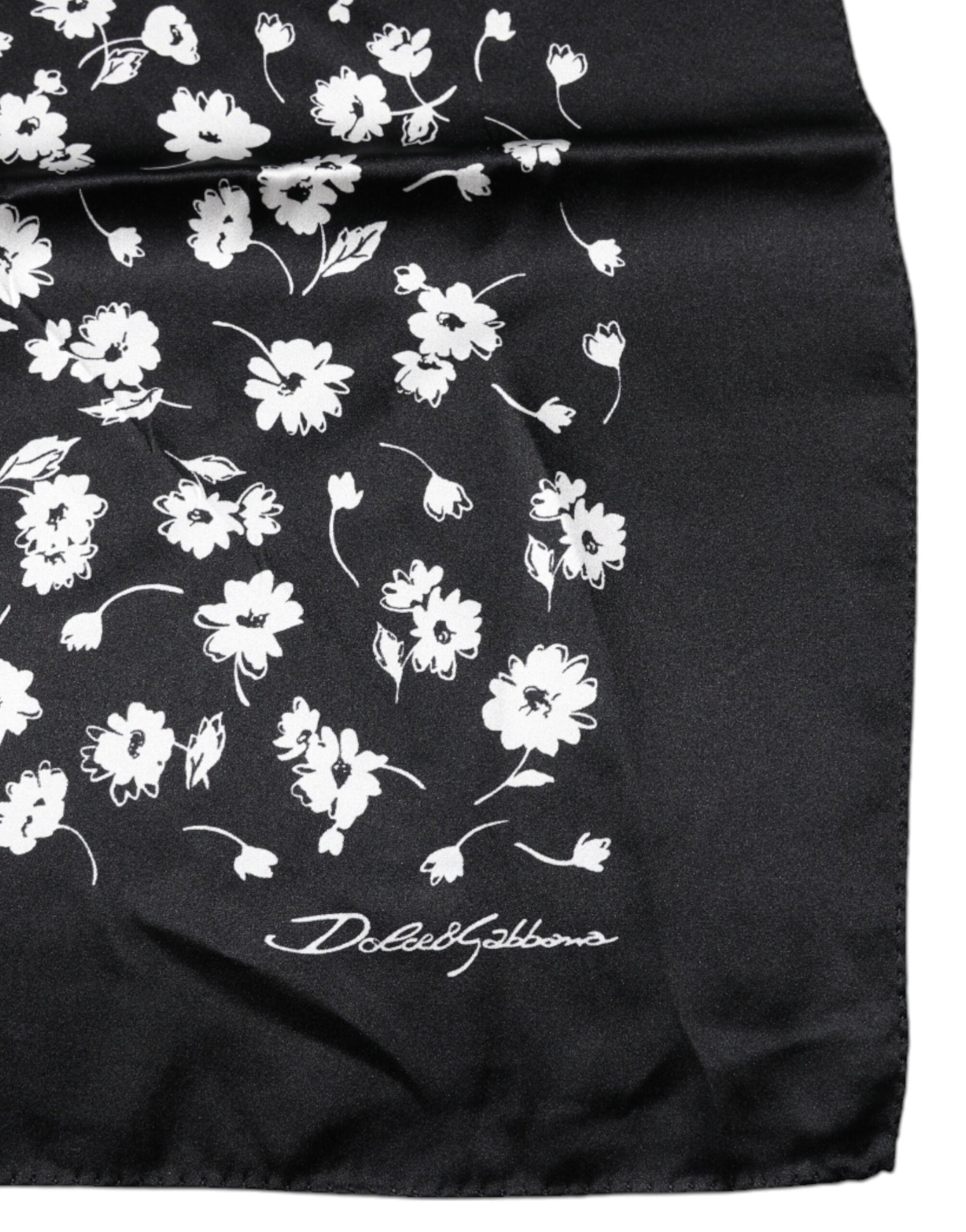 Dolce & Gabbana Schwarzer floraler Seidenschal mit quadratischem Umschlag