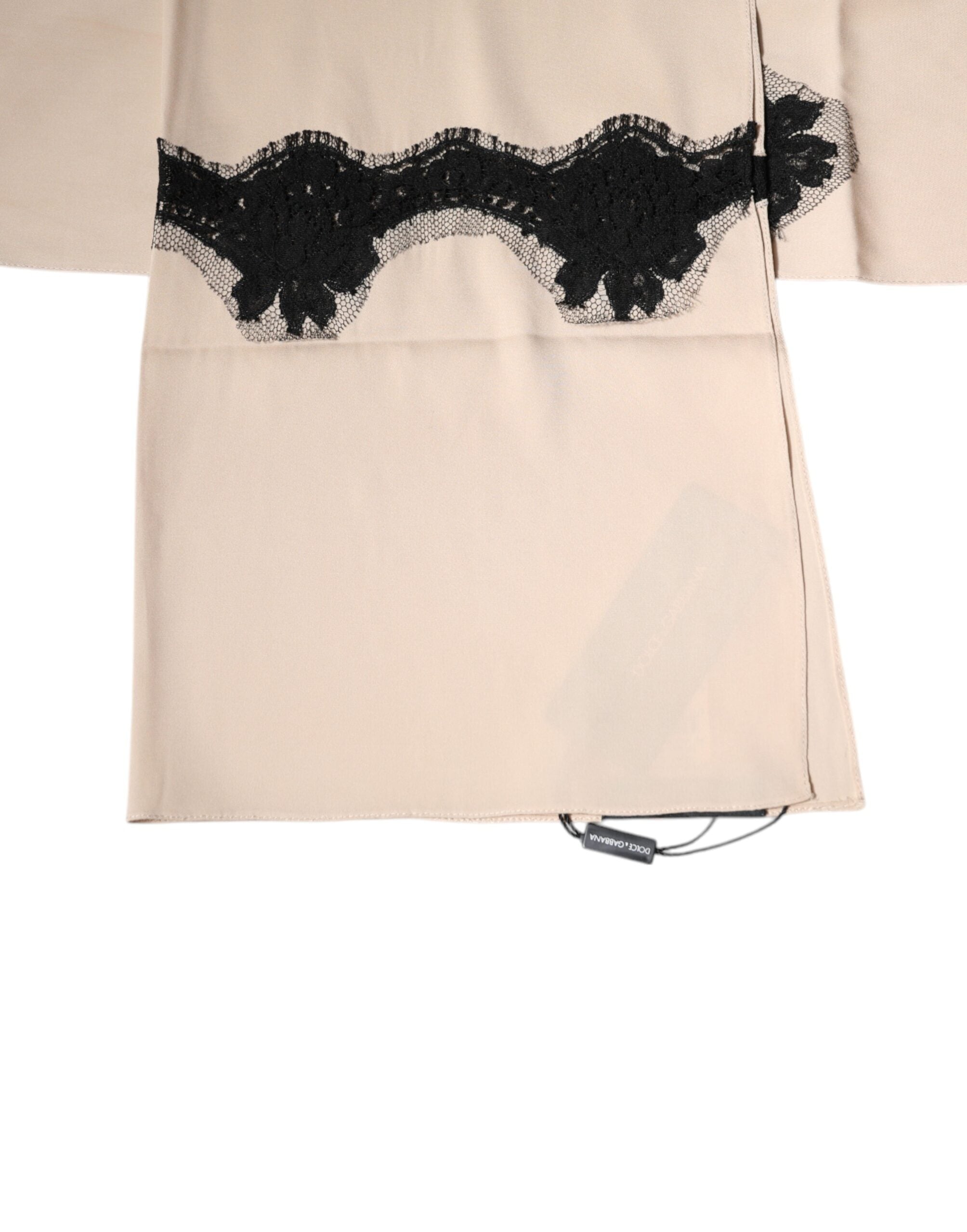 Dolce & Gabbana Beige Floraler Spitzenbesatz Seidenhalstuch