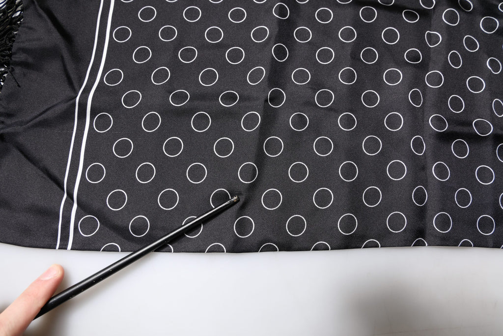 Dolce & Gabbana Schwarze Kreise Seidenfransen Schal Wickelschal