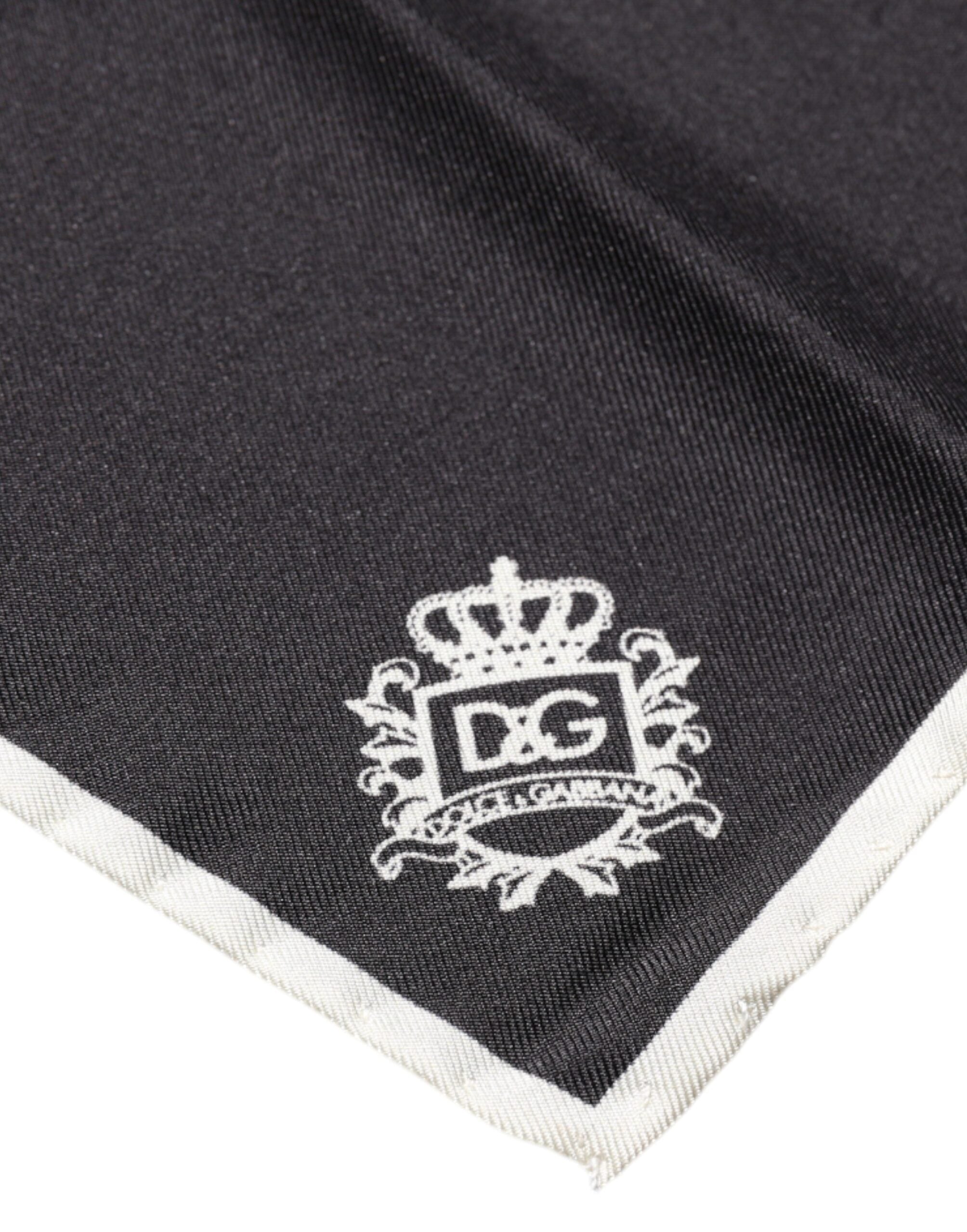 Dolce & Gabbana Schwarzer Crown Logo Quadratischer Taschentuchschal