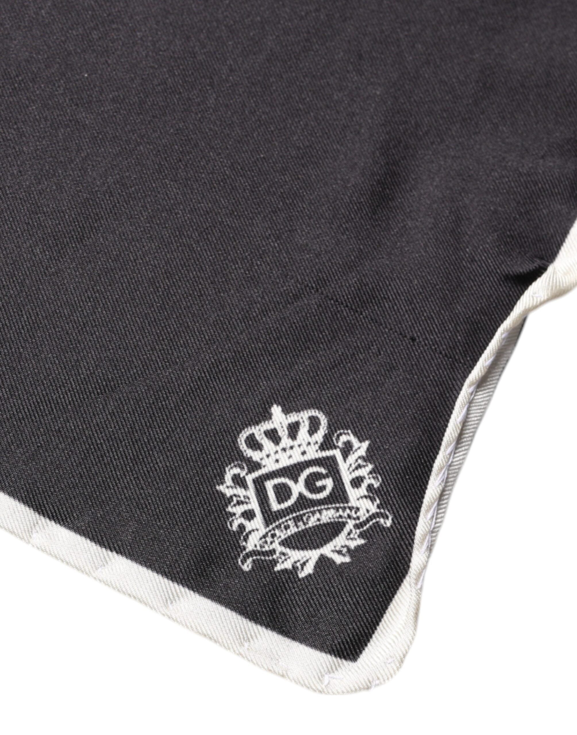 Dolce & Gabbana Schwarzer Crown Logo Quadratischer Taschentuchschal