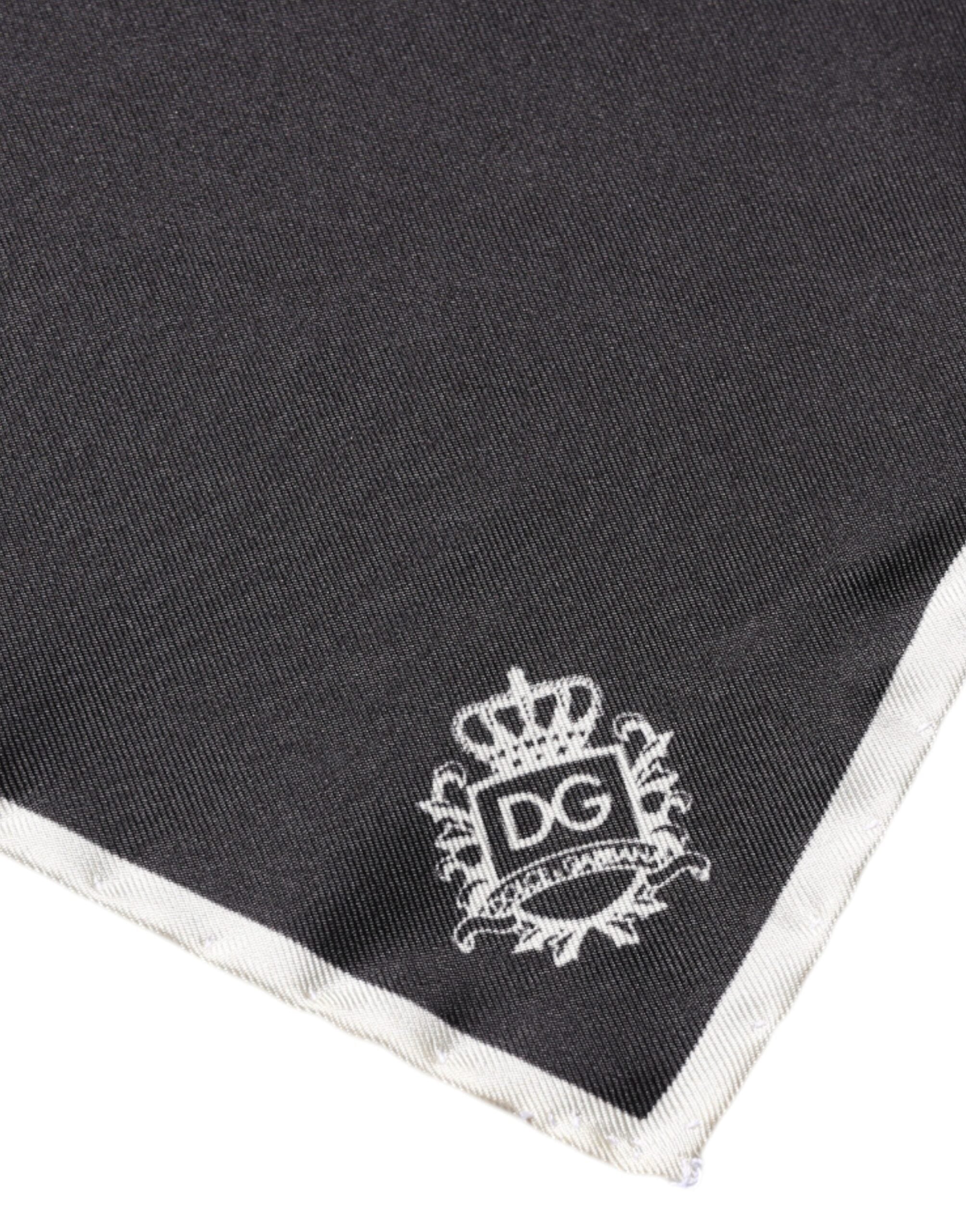 Dolce & Gabbana Schwarzer Crown Logo Quadratischer Taschentuchschal
