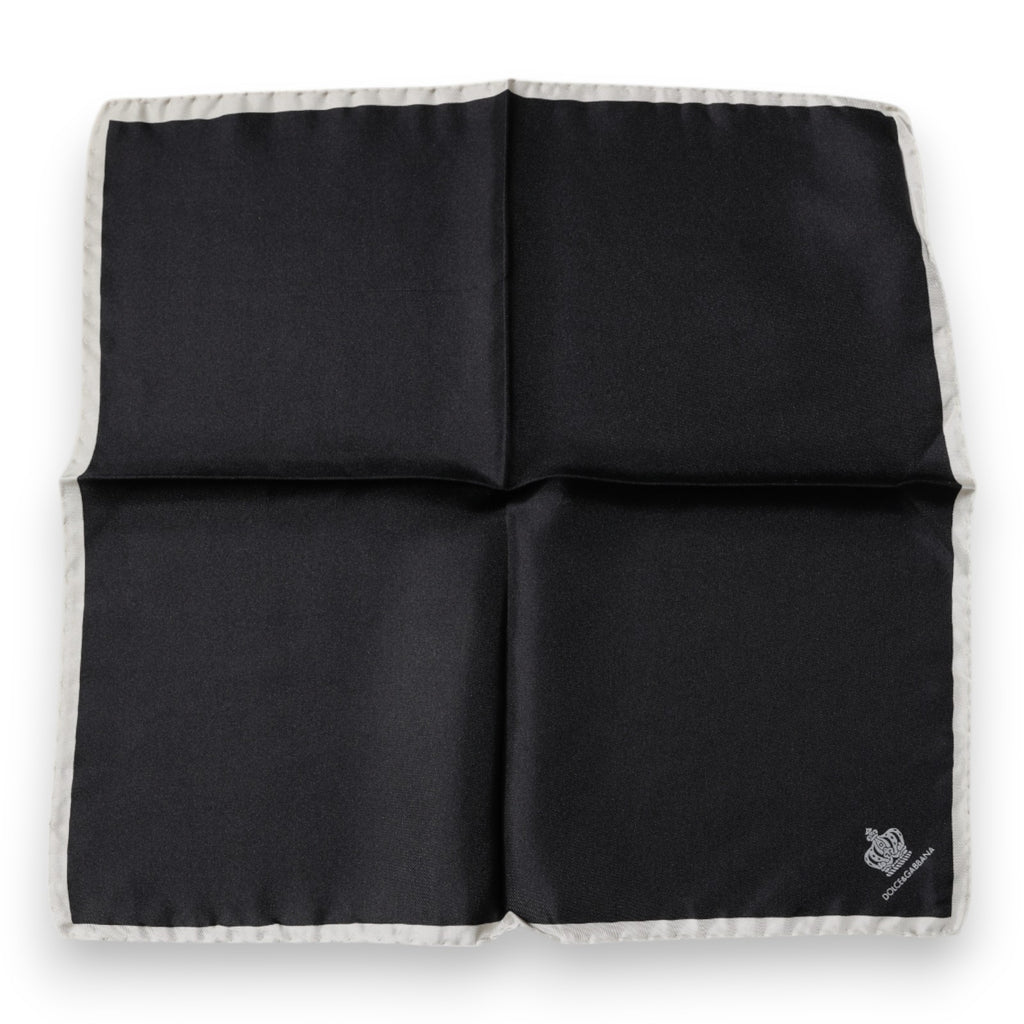 Dolce & Gabbana Schwarzer Crown Logo Quadratischer Taschentuchschal