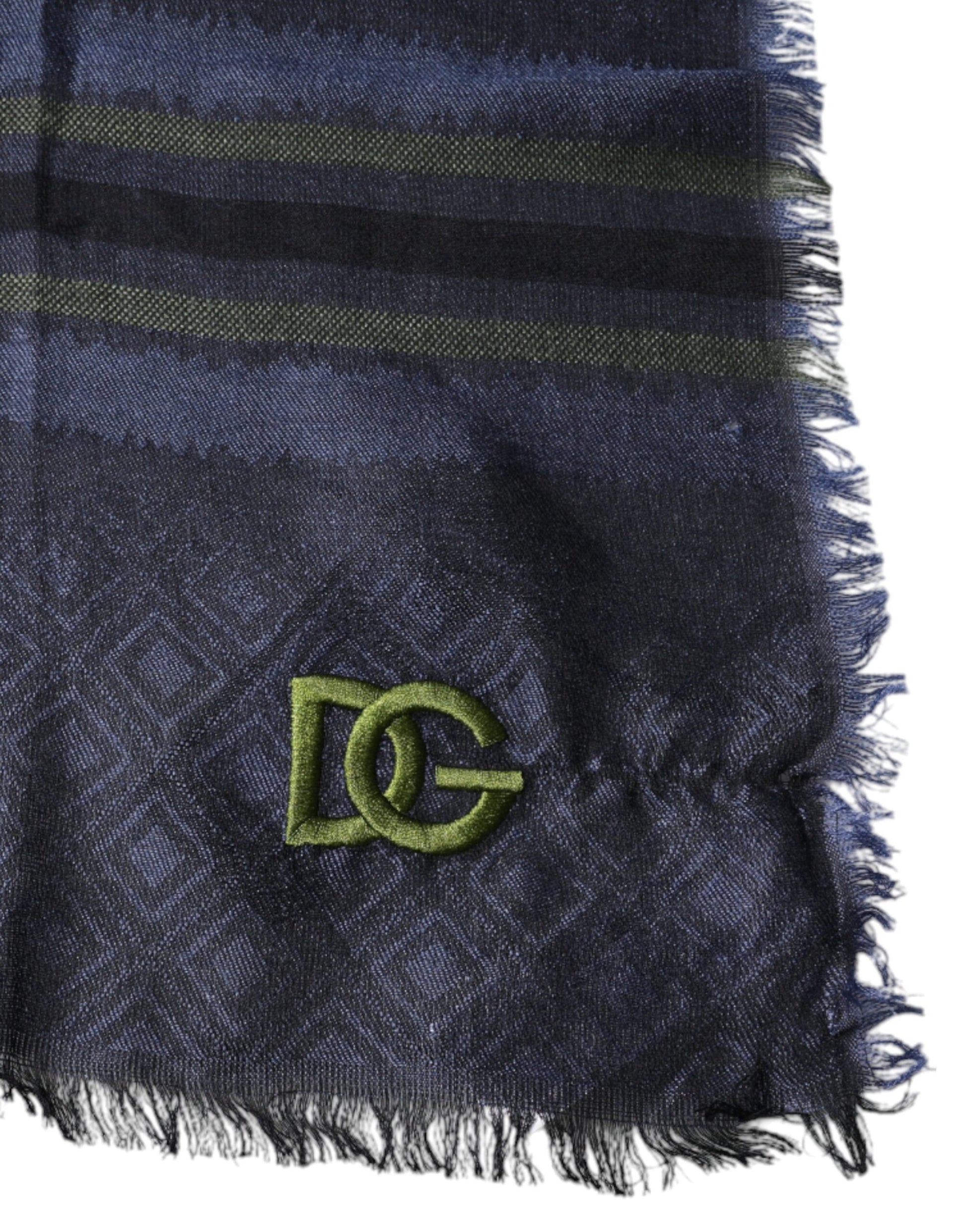 Dolce & Gabbana Dunkelblauer Logo-Fransen-Halswickelschal