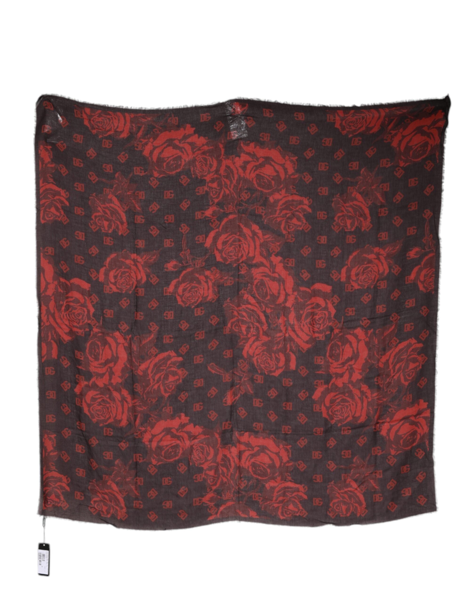 Dolce & Gabbana Schwarz Rot Floral Modal Wickelschal Schal