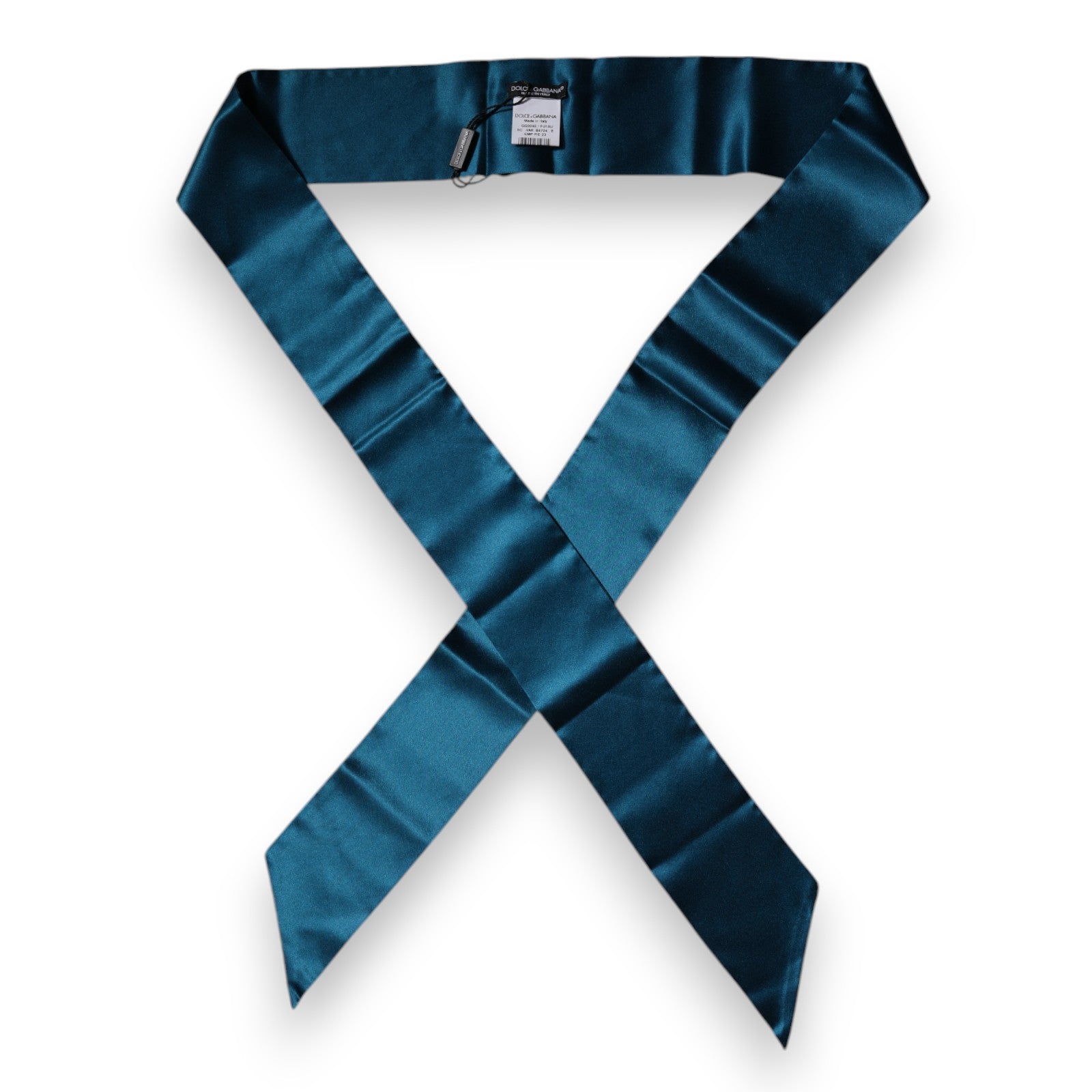 Dolce & Gabbana Dunkelgrüner Satin-Seiden-Skinny Foulard-Schal