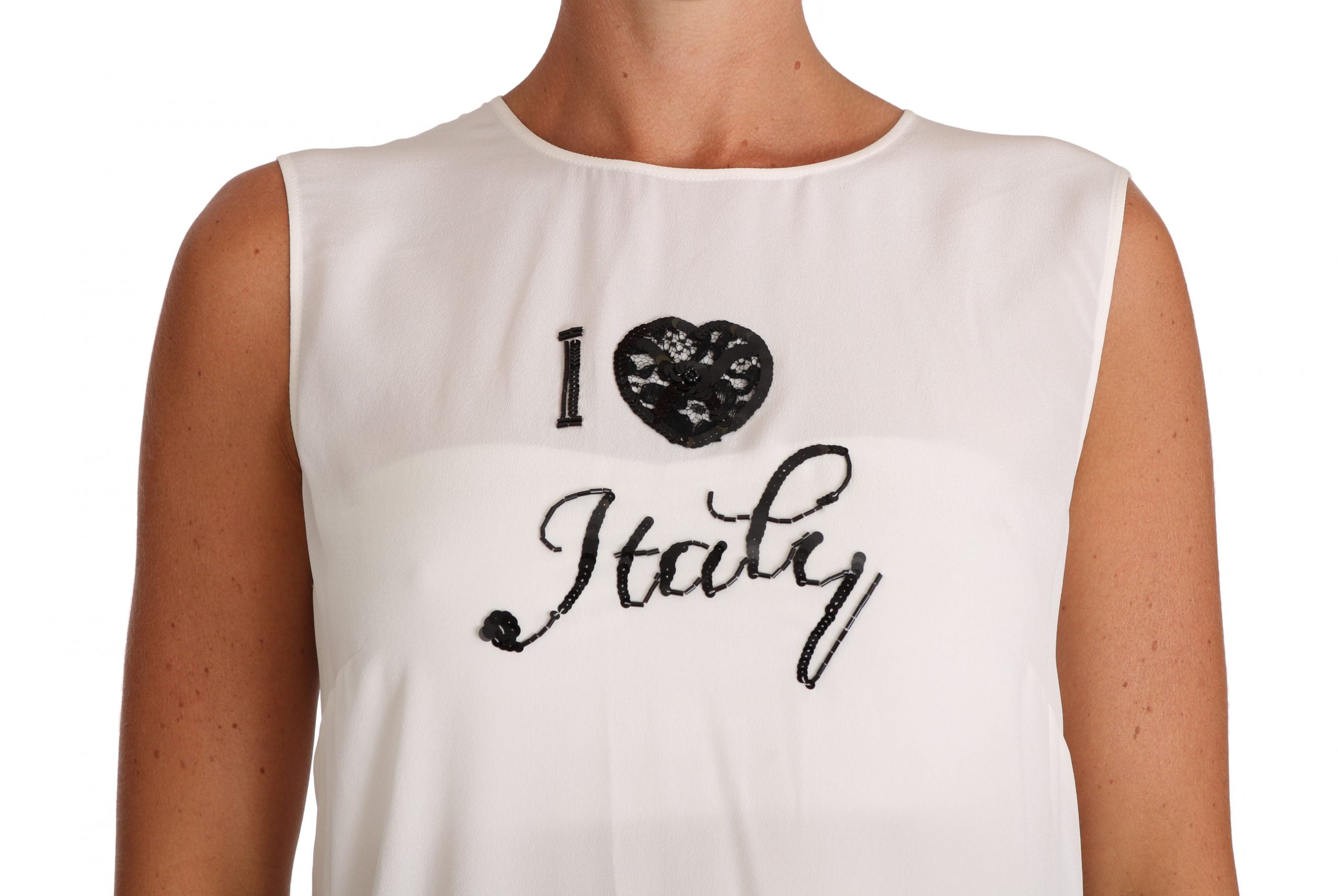 Dolce & Gabbana Weißes Seiden-T-Shirt I LOVE ITALY Cami