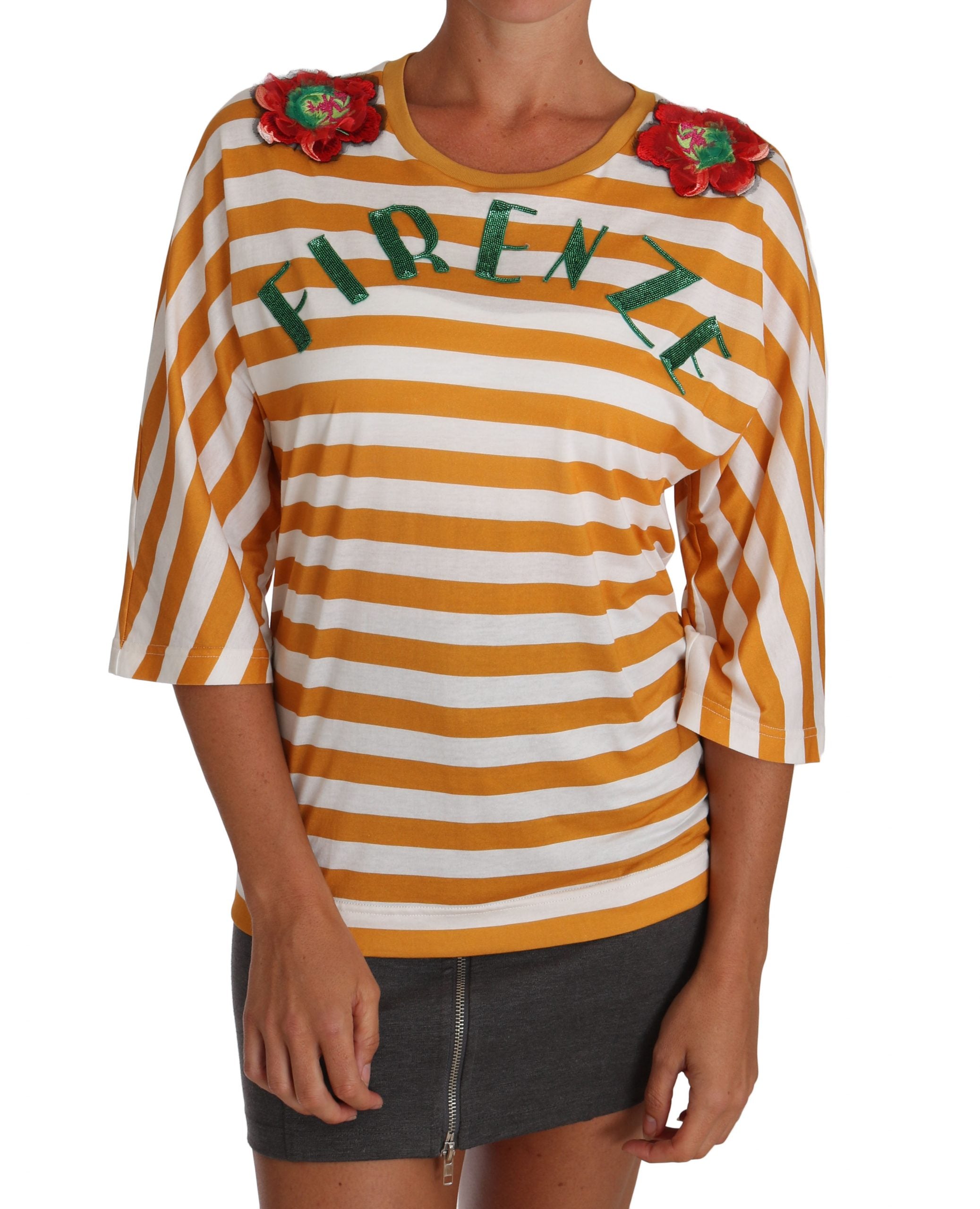 Dolce & Gabbana Weißes Orange FIRENZE Top T-Shirt