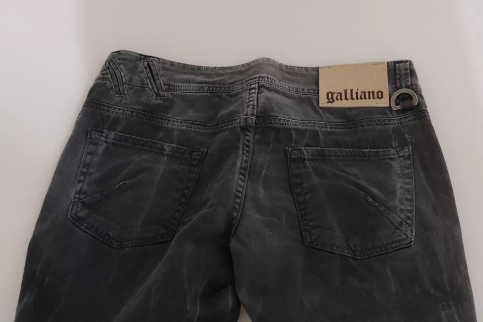 John Galliano Graue gewaschene Jeans mit niedrigem Bund und seitlichem Reißverschluss aus Denim