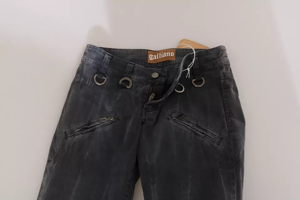 John Galliano Graue gewaschene Jeans mit niedrigem Bund und seitlichem Reißverschluss aus Denim