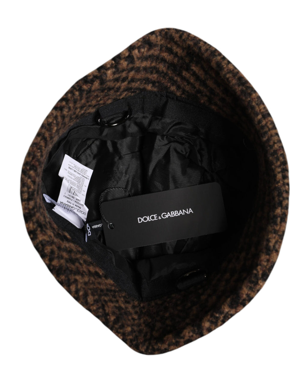 Dolce & Gabbana Brauner Hut mit Hahnentrittmuster aus gewebter Wolle