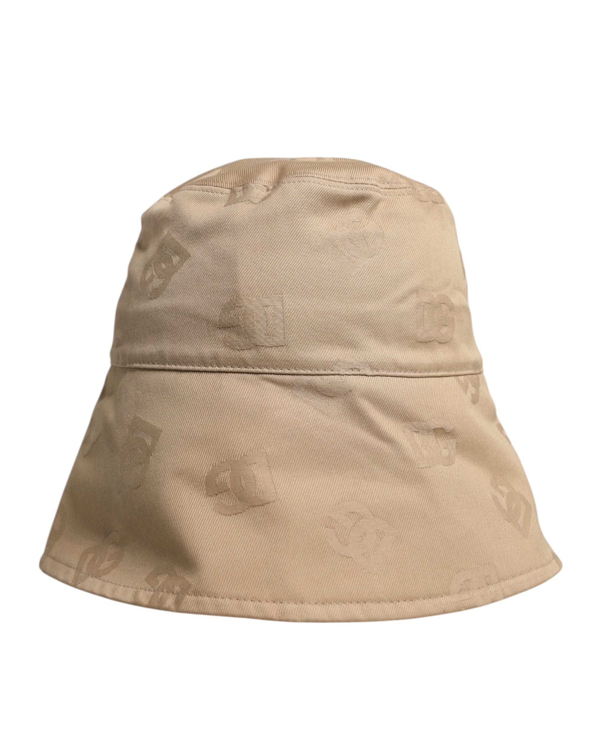 Dolce & Gabbana Beige Logo-Monogramm-Baumwoll-Eimerkappe