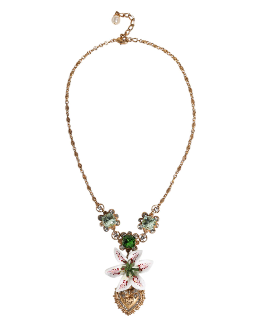 Dolce & Gabbana Gold Messing Lilie Kristall Heiliges Herz Anhänger Halskette